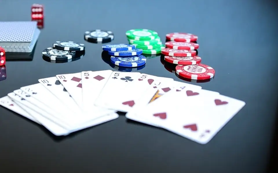 Poker chips, dice and cards