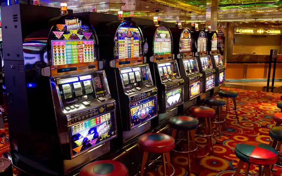 Row of colourful slot machines